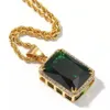 Iced Out Gemstone Pendant Halsband för män lyxig designer Färgglada ädelhängen guld silver rostfritt stål kubansk kedja smycken 300n