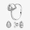 Аутентичное 925 Серебряное кольцо слез и серьги устанавливает оригинальную коробку для Pandora CZ Diamond Women Wedding Jewelry Trad Drop Ring Stud 274d