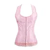 Aizne Pink Halter Corset Top Lace Flower Print Overbust Corset Vest och Bustier Brocade Gothic Shaper Sexig underkläder Women1213C