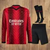 長袖Ibrahimovic 23 24 Soccer Jerseys Giroud R. Leao Bennacer Kessie Romagnoli Calhanoglu Tonali Rebic 2023 2024 Home Away Fans PlayerバージョンMilan