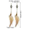 Dangle Earrings Fashion Rhinestone Feather Pendant Vintage Metal Long Tassel Women Boho Stud Party Jewelry Gifts