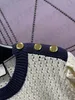 Suéter feminino de tricô vazado manga curta casual gola O pulôver feminino com botões