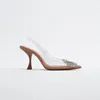 Sandalen Damen Sandalen Beige Quadratischer Knopf Dekorativ Transparente High Heels Schuhe Mode Slingback Pumps Sommer 230719