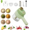 その他のホームガーデン新しいガーリックプレスMtifunctional Crusher Picker Meat Grinder Mincer 4 in 1ハンドヘルド電気野菜カッターセットDhyha