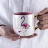 Mugs Mug With Lid And Spoon Cartoon Ceramics Flamingo Coffee Milk Cute Breakfast Cup Valentine's Day Wedding Birthday Gift