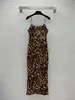 2023 Fall New Lluxury Brand Designer Dress Fashion Leopard Spaghetti Strap Sleevless Bodycon Midi Club Long Dress