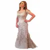 2023 Bling Mère De La Mariée Robes Sheer Cou Sirène Dentelle 3D Appliques Fleurs Fermeture Éclair Dos Illusion Plus La Taille Soirée G237L