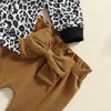 Kläder sätter fokusnorm 3st babyflickor Autumn Clothes Leopard Print Ruffles långärmad pullover toppar solida byxor pannband 0-24m