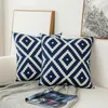 Decorazioni per la casa Fodera per cuscino ricamata Blu navy Bianco Geometrica Tela floreale in cotone Copricuscino per ricamo Suqare 45x45cm LJ20121218U