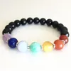 MG0814 Novo Design 7 Chakra Yoga Pulseira Delicada Pedra Preciosa Turmalina Negra Pulseira de Cura Chakra Mala Jóias de Pulso 205N