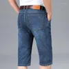 Jeans da uomo estivi sottili elasticizzati corti da lavoro casual blu a gamba dritta in cotone denim pantaloni al polpaccio abiti maschili di marca