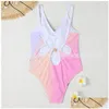 Women'S Swimwear Style Gradient Letters Swimsuit Metal Buckle Split Summer Beach Holiday Bathing Suit Women Back Hollow Out Beachwea Dh0Pv