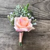 Flores decorativas Broche de Seda Artificial Alfinete de Pulso Corsage Tecido Noiva e Noivo Rosa Pequeno Botão de Flor Antes da Decoração da Festa de Casamento