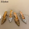 Sandalet Eilyken 2023 Yeni Zebra Kadınlar Pompalar Moda Kristal Slingback Yüksek Topuklu Parti Garip Stil Düğün Gelin Ayakkabı Boyutu 35-41 L230720