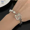 Hot Girl Cute Resin Bear Bracelet w Pearl Star Rays Design Stainless Steel Bangle Hand Chain Accessories for Women Jewelry Gift L230704