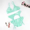 VARSBABY LIGHT GREEN SOFT MESH LINGERIEセットセクシーな糸透明ディープVワイヤーシームレス快適なブラジャーパンティーガーターQ0705243K