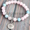 MG0640 Pulseira Feminina Quartzo Rosa A Grau Aquamarine Energy Bracelet Tree of Life Charm Yoga Mala Bracelet278E