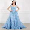 Square Neck Luxury Prom Dresses With Detachable Train Full 3D Floral Applique Beads Evening Gowns Swwep Train Plus Size Formal Gow292d