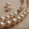 Real fine Natural 18inches 8-9MM Akoya White Pearls Necklace with Earring set 14k235z