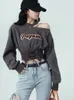 Kvinnors hoodies tröjor Autumn Women Sweatshirt Harajuku Crop Tops Y2K Pullover E-Girl Off Shoulder Hoodies Clothes Streetwear Clubwear Fashion 230719