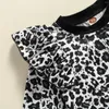 Kläder sätter fokusnorm 3st babyflickor Autumn Clothes Leopard Print Ruffles långärmad pullover toppar solida byxor pannband 0-24m