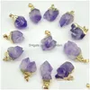 Charms Gold Sier Ered Amethyst Pendant Natural Gem Stone Quartz Crystal Mineral Irregar For Diy Jewelry Making Necklace Drop Dhgarden Dhmbd