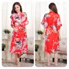 Women's Sleepwear Long Printed Peacock Peony Pajama For Summer Cardigan Robe Thin