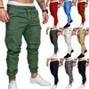 Pantaloni cargo pieghettati da uomo Tasche multiple Pantaloni slim fit Pantaloni neri blu verde militare 1714