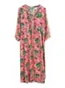 Vestidos casuais primavera verão floral de seda com decote em v vestido estampado feminino2023 moda feminina coreana alta qualidade elegante vestidos de festa