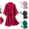 Abbigliamento da donna Sleep Sexy Robe Satin Silk Pajamas Kimono Women Solid Color Dressture Lingerie Bride Wedding Weedding Lady Lady Waine