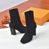 Calcetines de otoño e invierno Botas de tacón alto Botas elásticas de punto sexy de moda Zapatos de mujer de diseñador Zapatos de tacón alto con letras para mujer Grandes 35-42 con caja