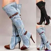 Bottes sur le genou femmes bottes automne hiver denim talons hauts dames chaussures sexy boucle sangle plate-forme longue t 221108 Z230720