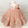 2021 Blush Pink Lace Flower Girl Dresses Ball Gown Backless Vintage Lilttle Kids Birthday Pageant Weddding Gowns ZJ674264K