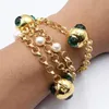 GuaiGuai Sieraden 4 Strengen Natuurlijke Witte Parel Groen Kristal Goud Kleur Plated Kralen Ketting Armband Handgemaakte Voor Women223W