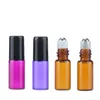 Hot 1200 Stück 2 ml leere Mini-Roll-On-Glasflaschen mit Metall-Rollkugel, rot, lila, blau, grün, bernsteinfarben, klare Probenflaschen für ätherische Öle Wrsd