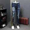 Herbst Löcher Patch Jeans Männliche Elastische Tiger Kopf Freizeit Flut Marke Designer Jeans Lange Hosen Stickerei Druck Flut MX2008206q