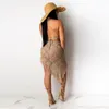 Work Dresses Women Irregular Crochet Two Piece Skirt Cover Up Summer Knitted Sexy Bandage Hollow Out Perspective Swimsuit SC009