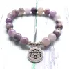 MG0984 Bracciale lilla da 8 mm per donna Bracciale con pietre preziose naturali Lotus Yoga Mala Braccialetto alla moda per la protezione dell'energia da meditazione336i