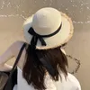 Breda brim hattar platt topp stråhatt bowknot band panama sommar andas uv blockering sol fransk vintage strand