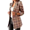 Damesjassen Trendy Dames Herfst Blazer Casual Revers Plaid Print Thermisch