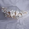 Hair Clips Exquisite Beige Pearl Handmade Ceramic Flower Bridal Comb Wedding Prom Women Accessories Jewelry