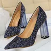 Sandals Bigtree Shoes Therparent Heels Women Pumps Sequins Wedding Shoes Square Heels Women Shoes Crystal Heel Sexy Heeled Shoes 2021 L230720