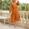 Casual Dresses Ladies V Neck Long Sleeve Chiffon Dress Ruffle Ice Silk Elegant Solid Color Iregular Hem Women Autumn Clothes