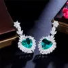 Lussuoso orecchino di design a cuore blu per donna Verde AAA Cubic Zirconia Rame Donna Festa Nuziale Matrimonio Fidanzamento Orecchini di diamanti Gioielli di moda Regalo