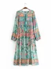 Urban Sexy Dresses Vintage Chic Fashion Women Long Sleeve Tassel Red Floral Print Beach Bohemian Maxi Ladies Cotton Pleated Boho Dress Robe 230719