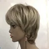 2018 health Super Cute gray grey mix brown root Short Straight human hair Full Women's Wig326e