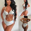 Dameszwemkleding Goudstempelstof metalen ketting laser zilver kostuum backless tweedelig badpak bikini