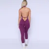 Kvinnors träningsdräkter Ny halvernörning Butt Jumpsuit för kvinnor vadderad sportdräkt Träningsspårrum Gym slites rygglös träningskläder Nylon J230720