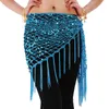 Scen Wear Belly Dance Practice Clothes Accessories Stretchy Long Tassel Triangle Belt Hand virkning Hip Scarf Sequin