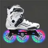 Inline Roller Skates Young Boys Girls Shine Wheel LED Skating 3X110mm Single Line Roller Skates Shoes R5 110mm 3 Wheels Luminous Flash Tires Colorful HKD230720